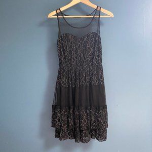 Black "Ultra Pink" dress with silver and mesh details